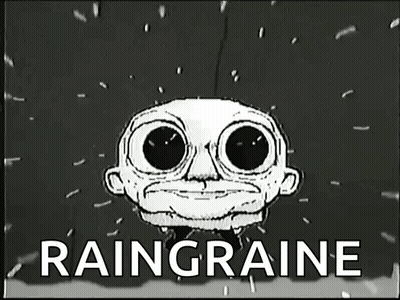 Black And White Cartoon With Big Eyes Saying Raingraine GIF