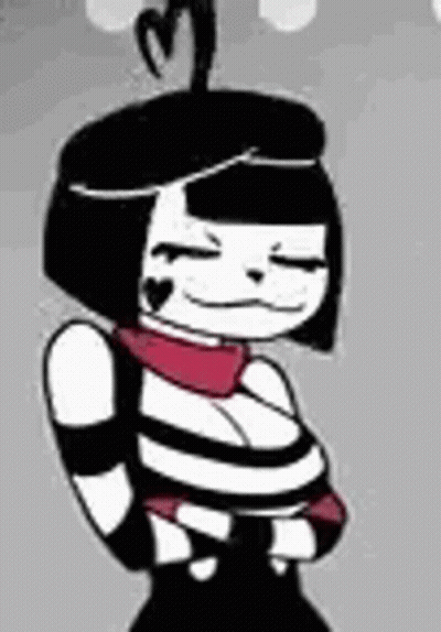 Black And White Cartoon With Red Scarf And Beret GIF