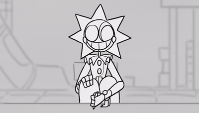 Black and White Cartoon With Star on Head Holding Microphone