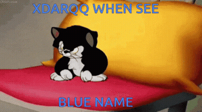 Black And White Cat By Yellow Pillow Saying Xdarq When See Blue Name GIF