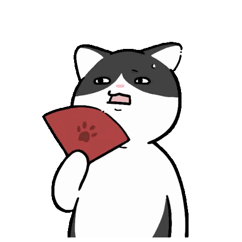 Black And White Cat Holding Red Fan Sticker