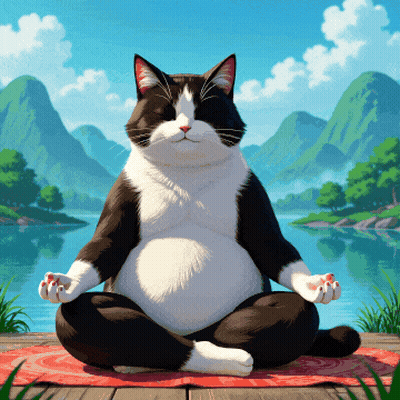 Black And White Cat In Lotus Position GIF