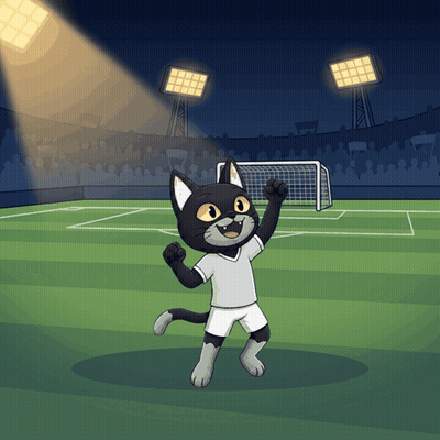 Black And White Cat In Shirt And Shorts On Soccer Field GIF