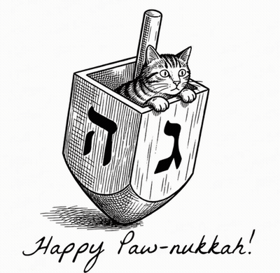 Black And White Cat In Wooden Top Saying Happy Paw-Nukkah GIF