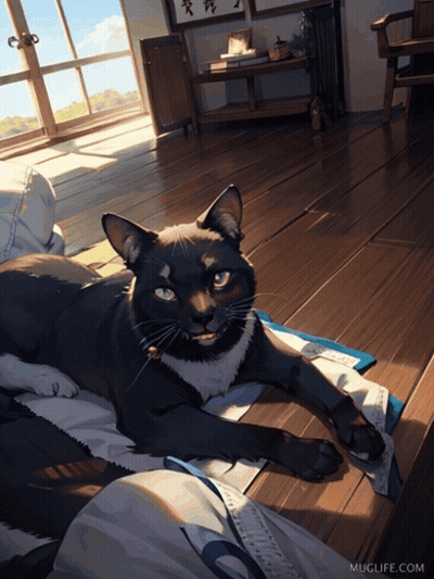 Black And White Cat Laying On Wooden Floor Muglife GIF