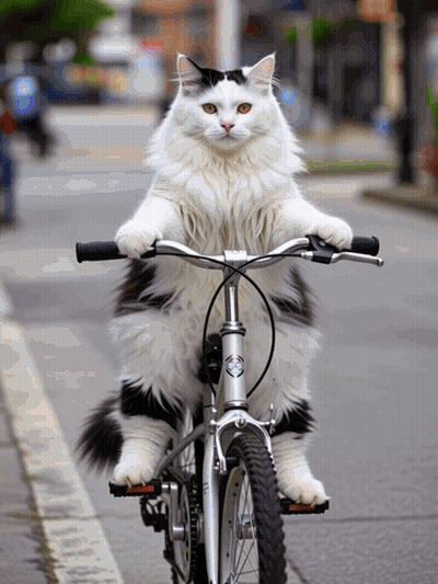 Black And White Cat On Bike With Schwalbe Sticker GIF