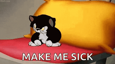 Black And White Cat On Pillow Saying Make Me Sick GIF