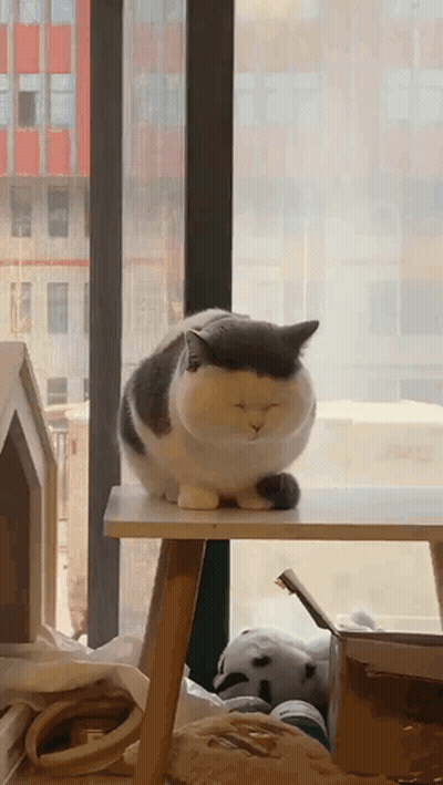 Black And White Cat Sitting With Eyes Closed GIF