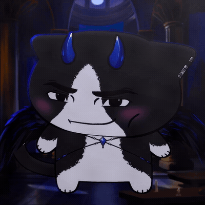 Black And White Cat With Blue Horns And Necklace GIF