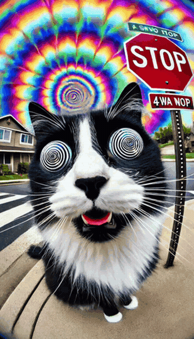 Black And White Cat With Stop Sign GIF