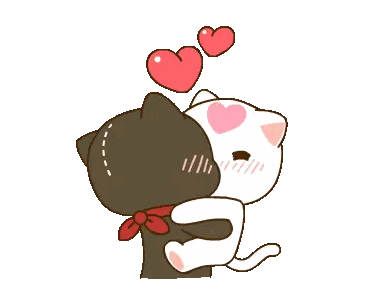 Black And White Cats Hugging With Hearts Sticker