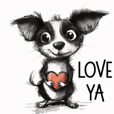 Black And White Chihuahua Holding Heart Saying Love Ya GIF