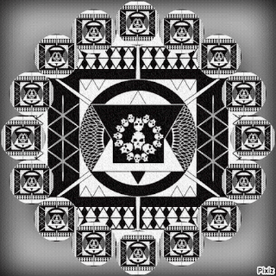 Black And White Circular Pattern With Skulls GIF