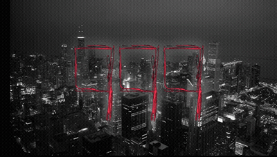 Black And White City At Night With Red Squares GIF