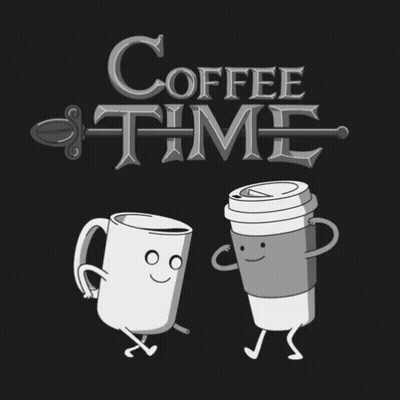 Black And White Coffee Cups With Coffee Time GIF