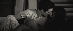 Black And White Couple Caressing In Bed  GIF