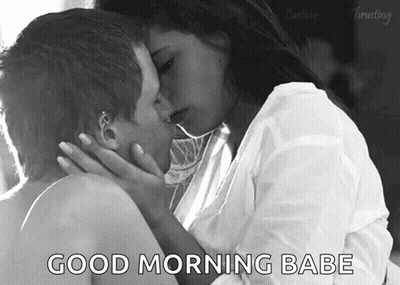 Black And White Couple Kissing Good Morning Babe GIF
