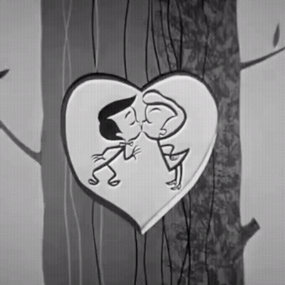 Black And White Couple Kissing In Heart Box GIF