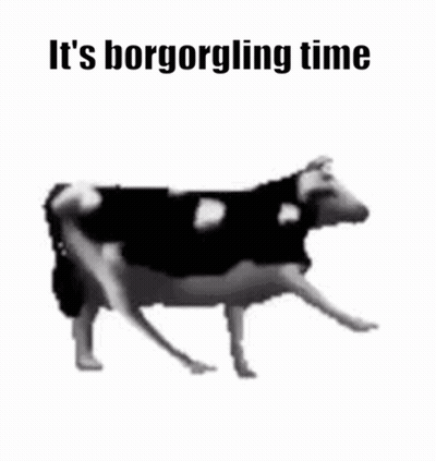 Black And White Cow Saying It's Borgorgling Time GIF