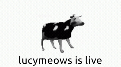 Black And White Cow Saying Lucymeows Is Live GIF