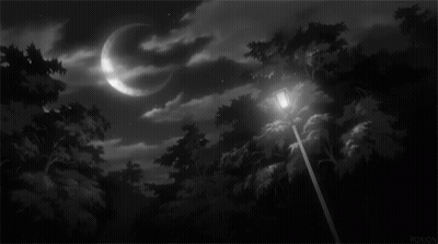 Black And White Crescent Moon In Cloudy Sky GIF