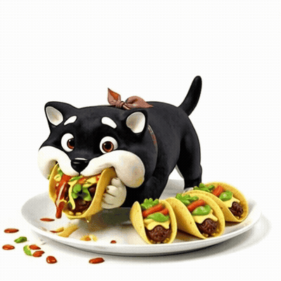 Black And White Dog Eating Tacos On Plate GIF