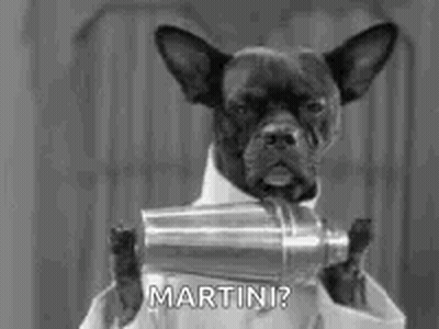 Black And White Dog With Martini Shaker In Mouth GIF