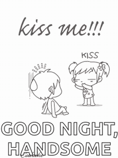 Black And White Drawing Boy Girl Saying Kiss Me Good Night Handsome GIF