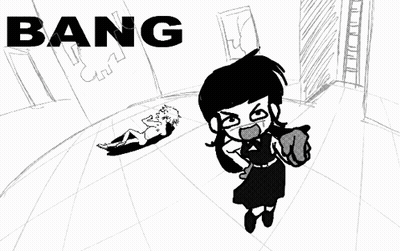 Black And White Drawing Girl Bang Bang GIF