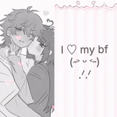 Black And White Drawing Girl Kissing Boy Saying I Love My Bf GIF