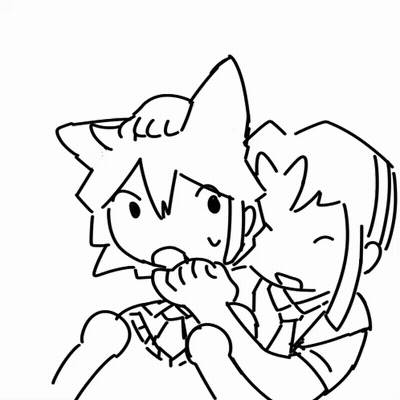 Black And White Drawing Of Boy And Girl With Cat Ears GIF