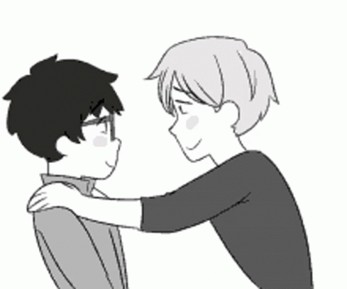 Black And White Drawing Of Boy Hugging Boy GIF