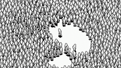 Black And White Drawing Of Crowd Around Group GIF