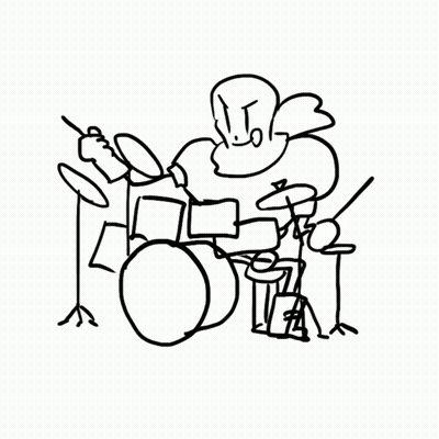 Black And White Drawing Of Drum Set With Drummer GIF