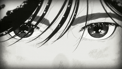 Black And White Drawing Of Eyes And Hair GIF