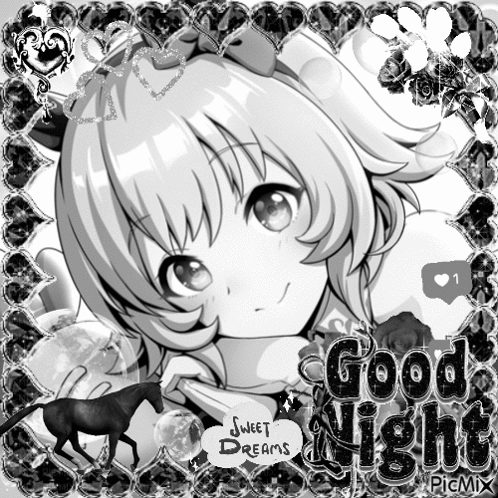 Black And White Drawing Of Girl Good Night Sweet Dreams GIF