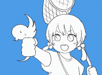 Black And White Drawing Of Girl Holding Bird Catcher GIF