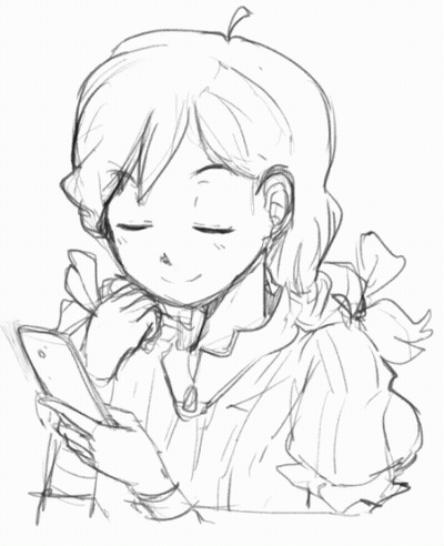Black And White Drawing Of Girl Looking At Cell Phone GIF