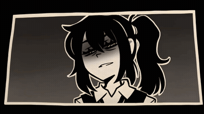 Black and White Drawing of Girl With Ponytails