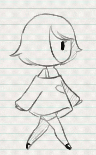 Black And White Drawing Of Girl With Short Hair On Lined Paper GIF
