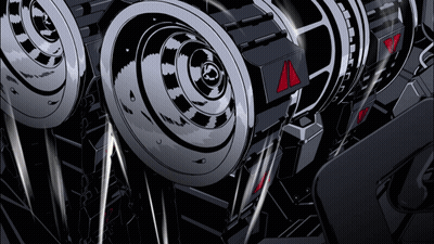 Dibujo en blanco y negro de máquina con triángulo rojo GIF