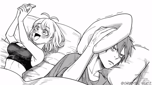 Black And White Drawing Of Man And Woman Laying On Bed GIF
