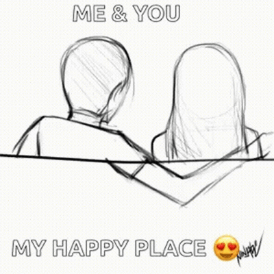 Black And White Drawing Of Man And Woman Sitting Together GIF