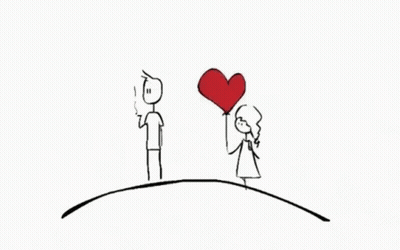 Black And White Drawing Of Man And Woman With Heart GIF