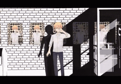 Black And White Drawing Of Man Beside Shadow GIF