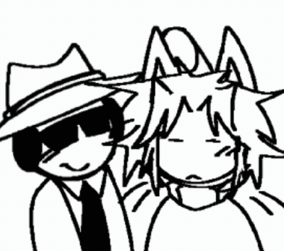 Black And White Drawing Of Man In Hat And Tie Next To Woman In Sunglasses GIF