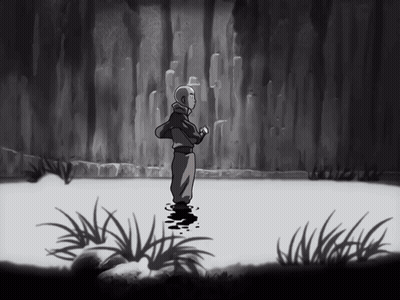 Black And White Drawing Of Man Standing In Pond GIF