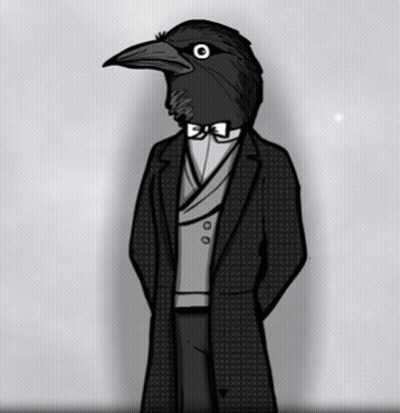 Black And White Drawing Of Man With Bird Head GIF