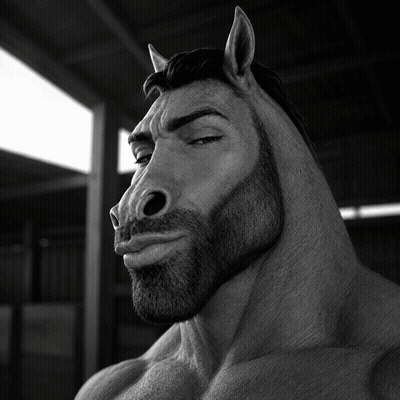 Black And White Drawing Of Man With Horse Head GIF