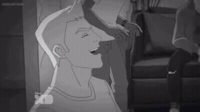 Black And White Drawing Of Man With Kisscartoon Logo GIF